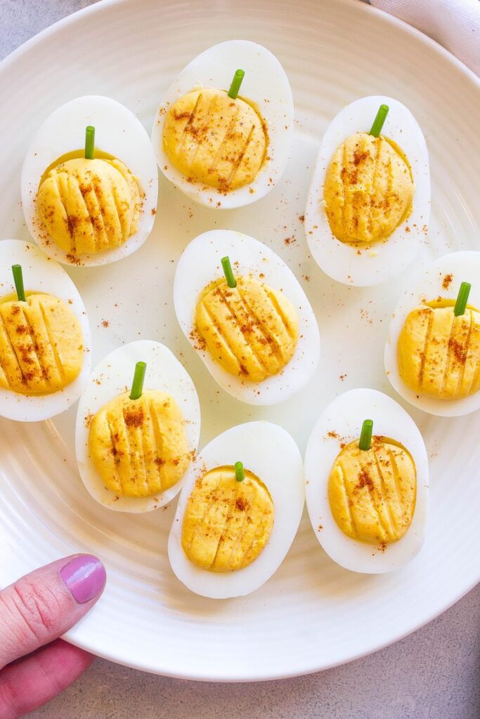 Pumpkin Deviled Eggs Halloween Finger Food