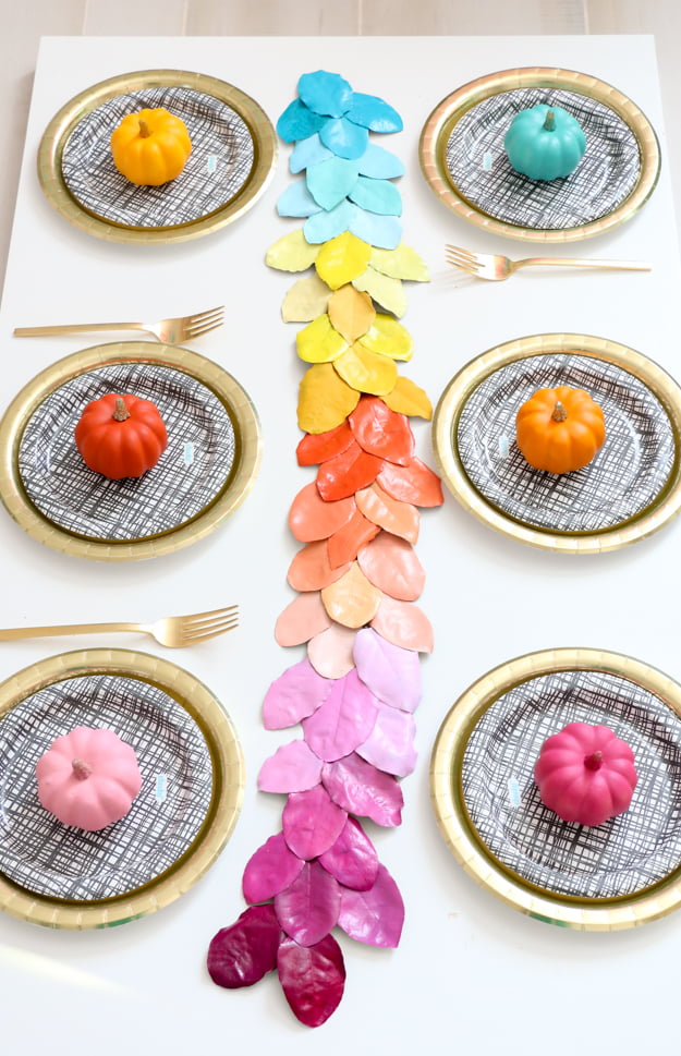 kids thanksgiving party ideas rainbow table runner