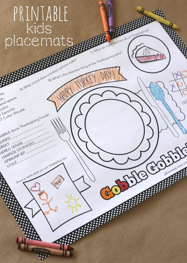 kids thanksgiving party ideas printable kids placemats
