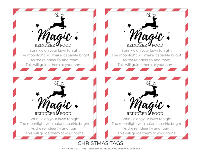 Magic Reindeer Food Tags Free printable | Pretty Sweet Printables
