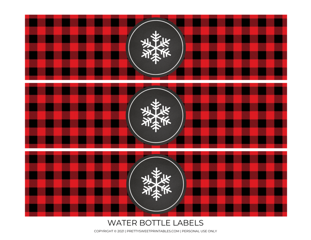 buffalo plaid and snowflake bottle labels