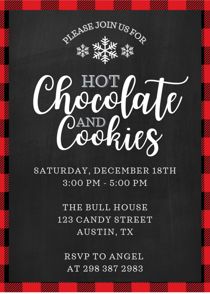 hot chocolate and cookies invitation