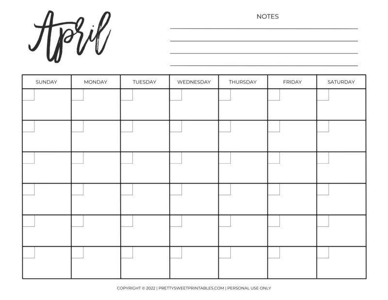 Free Printable Blank Monthly Calendar | Pretty Sweet Printables