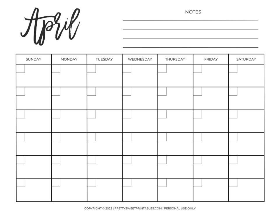 Free Printable Blank Monthly Calendar | Pretty Sweet Printables
