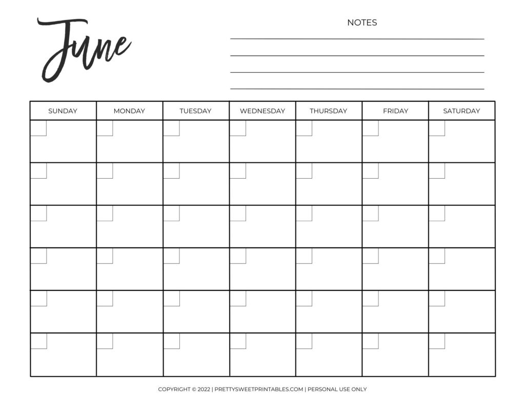 blank calendar june