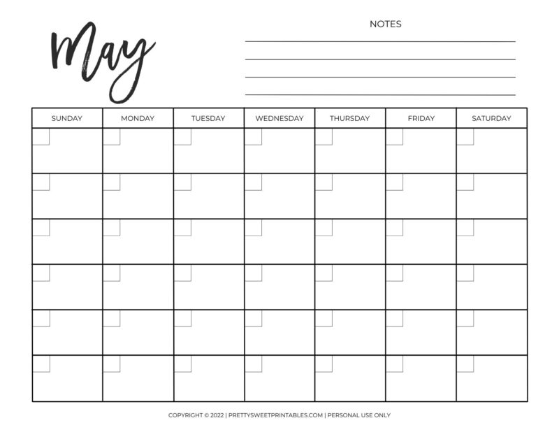 Free Printable Blank Monthly Calendar | Pretty Sweet Printables