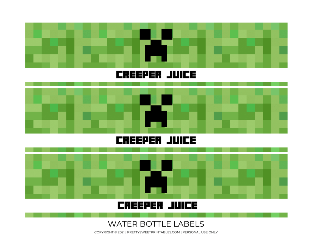 minecraft water bottle labels