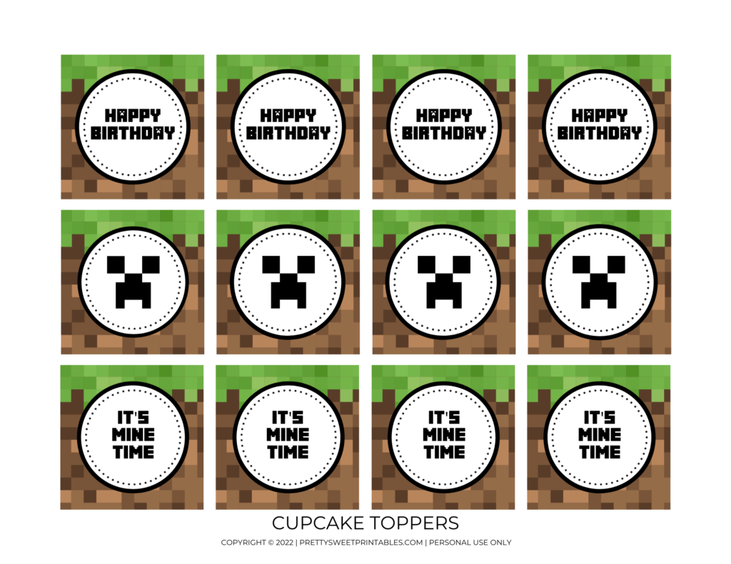 minecraft party printables cupcake toppers