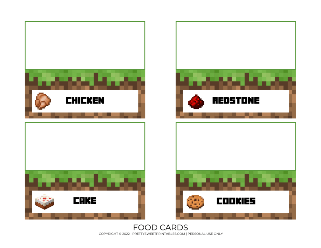 minecraft party printables food cards