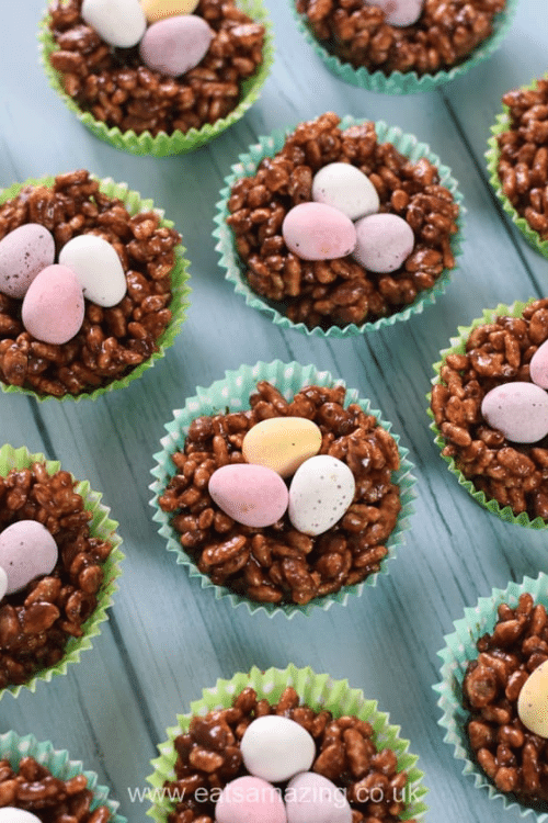 chocolate rice krispie easter nests