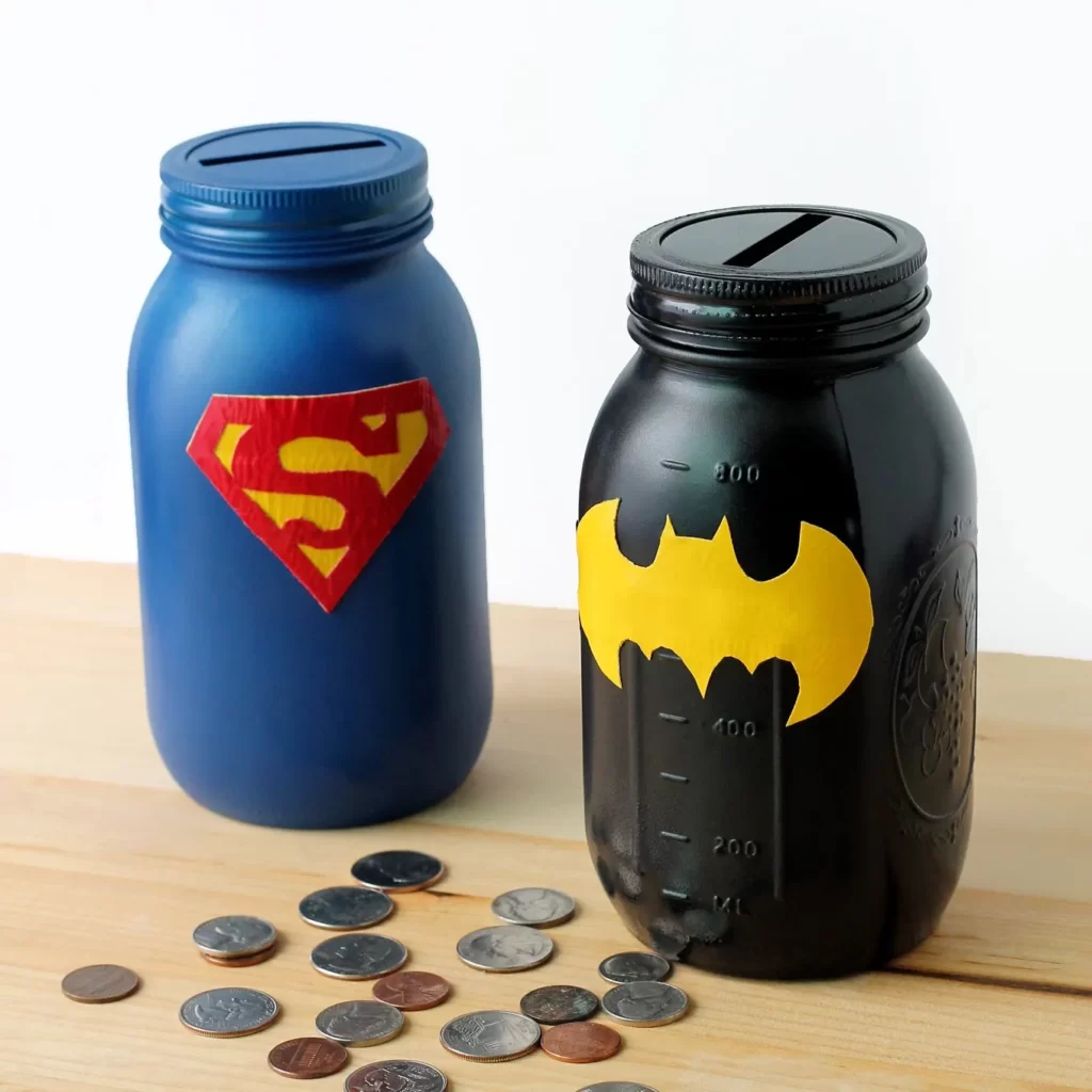 Superhero Piggy Bank Mason Jar 