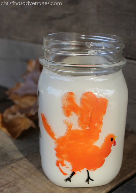 Turkey Thanksgiving Handprint Mason Jar 