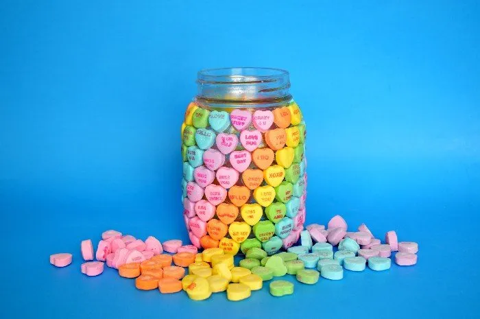 Valentines Candy Heart Mason Jar