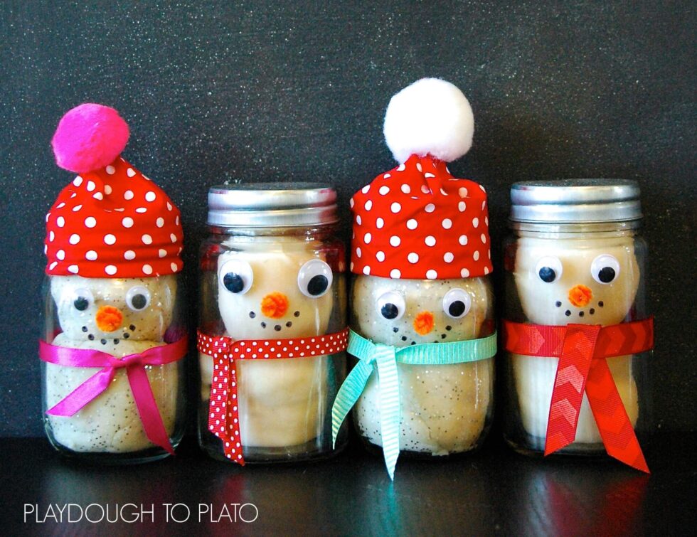 Playdough Snowman Mason Jar