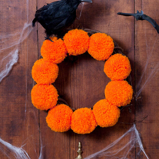 Orange Pom Pom Wreath