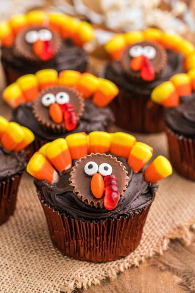 easy candy corn turkey cupcakes