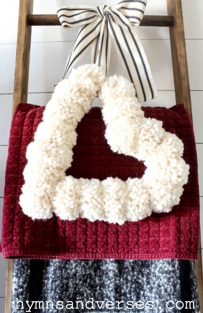 DIY Pom Pom Heart Wreath