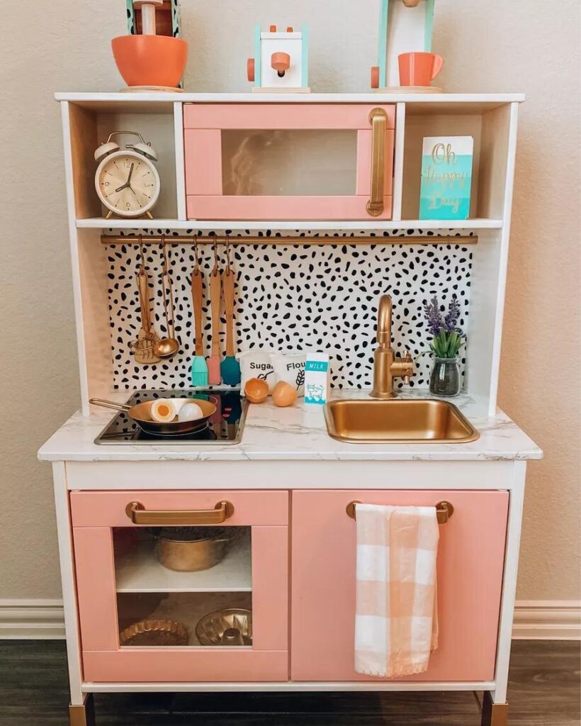 Dotty Backsplash Wallpaper DIY Play Kitchen Hack