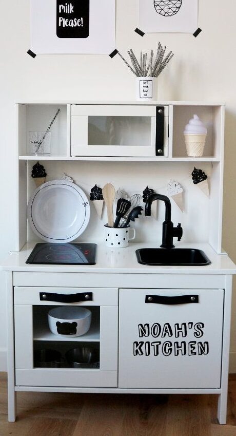 Monochrome Ikea Play Kitchen Hack for Boys
