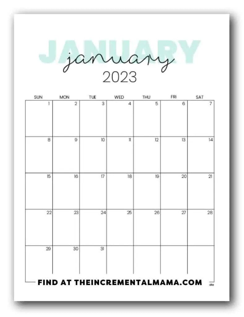 Mint 2023 Calendar Printable