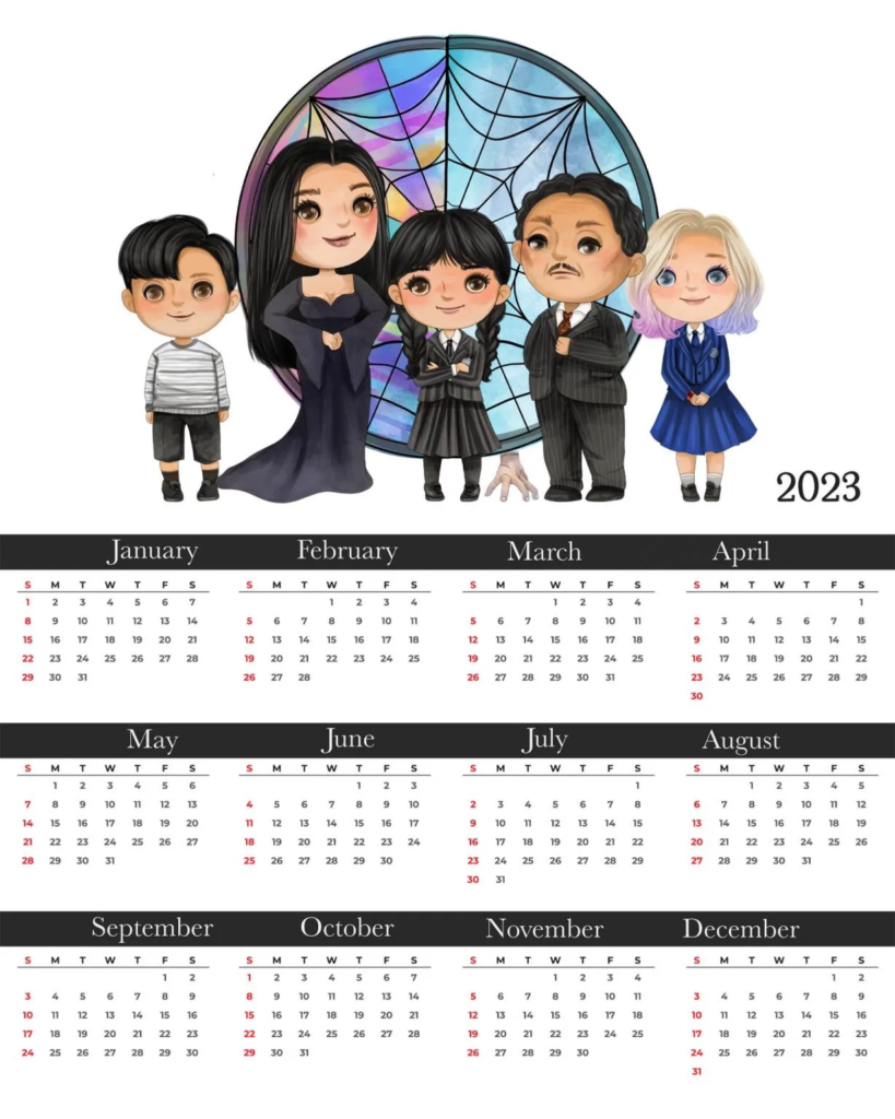 Wednesday Addams 2023 Yearly Calendar