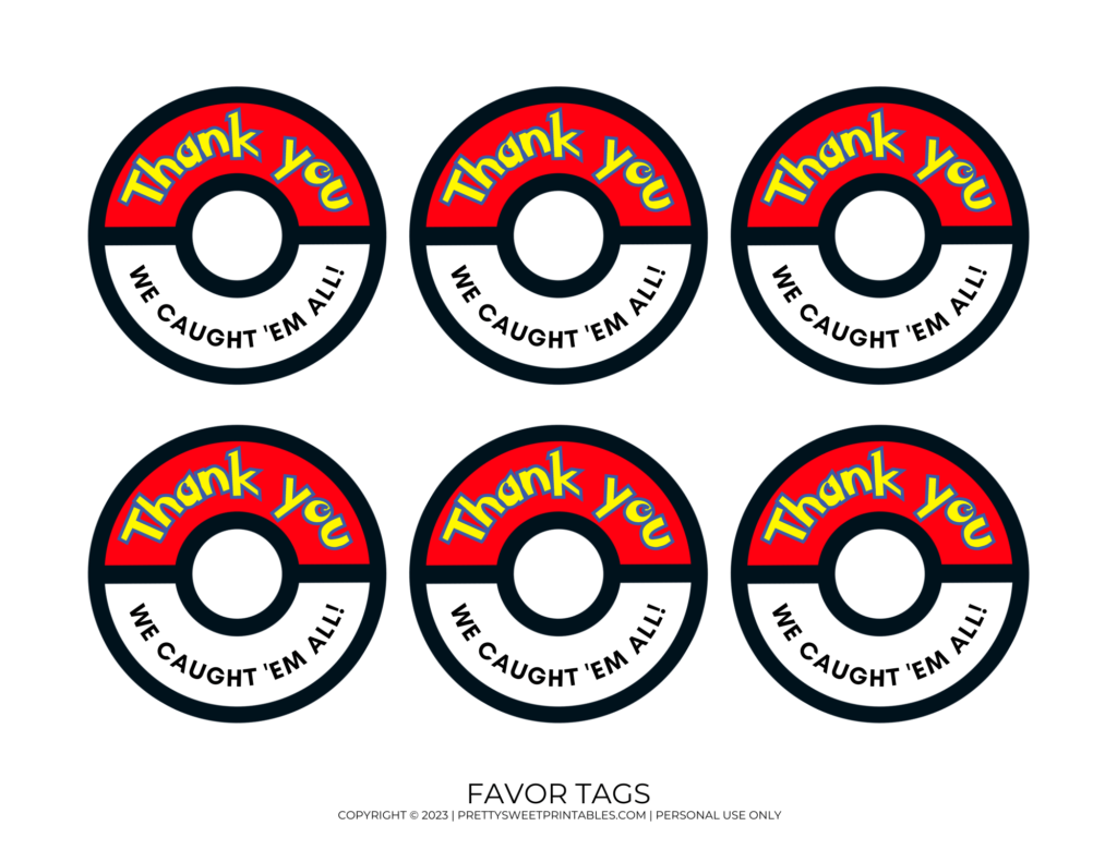 Pokemon Party Favor Tags