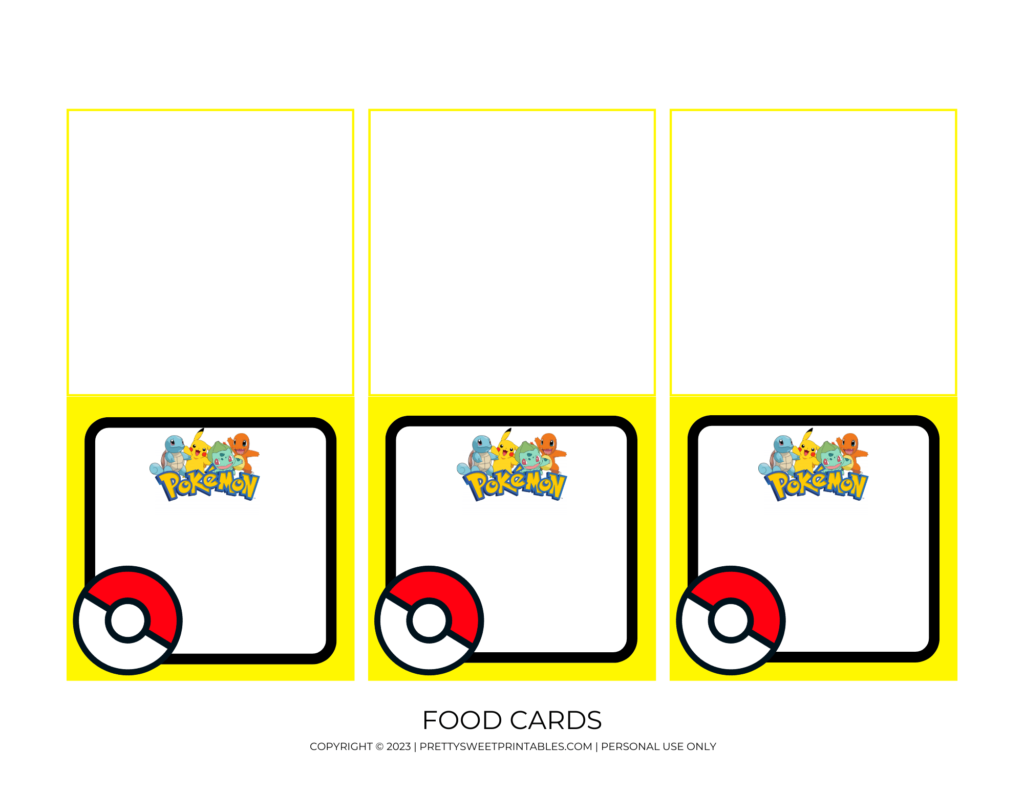 Pokemon Printable Food Cards