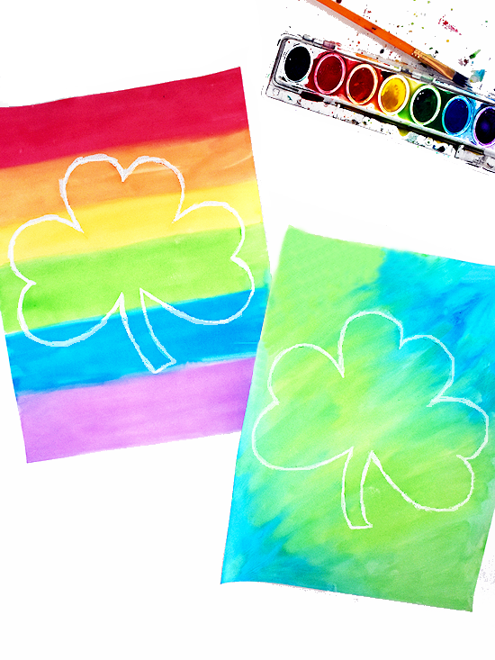 crayon resist watercolor shamrocks