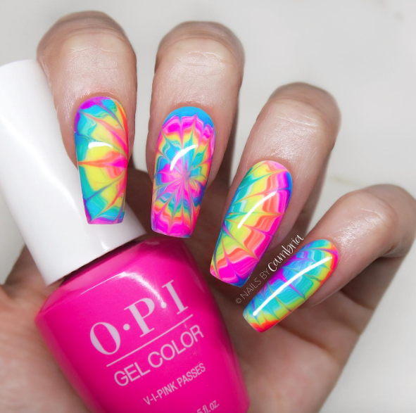 neon tie dye nails