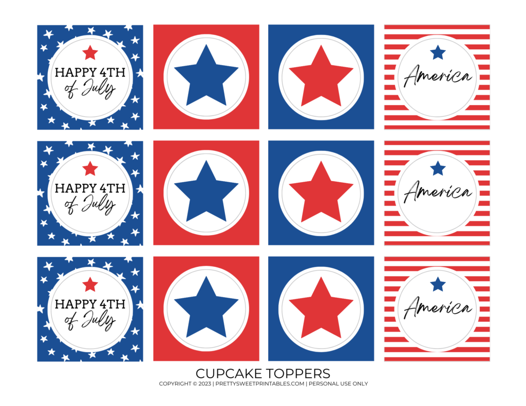 4th of July cupcake toppers printable