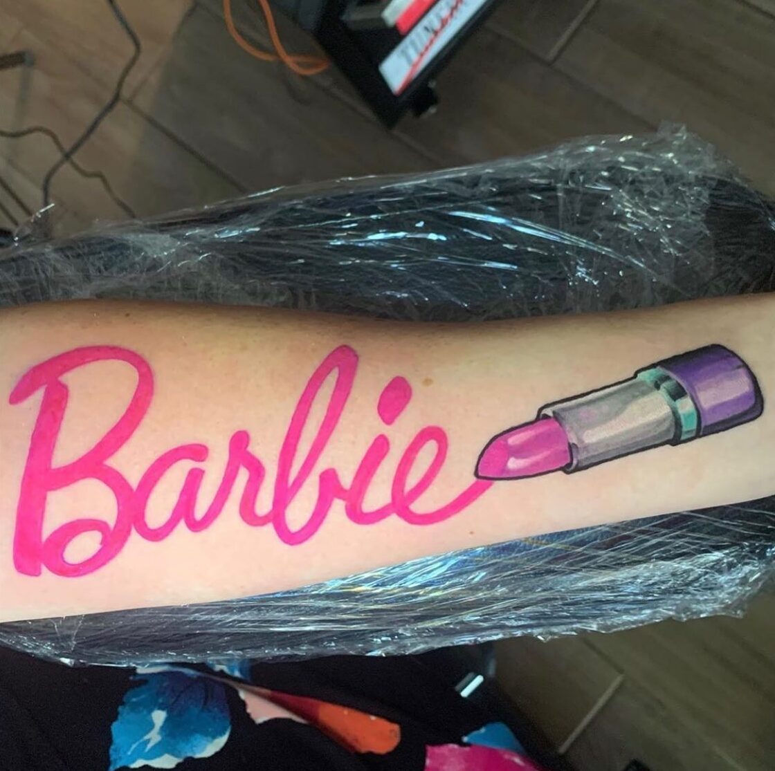 Pink Barbie Logo Tattoo