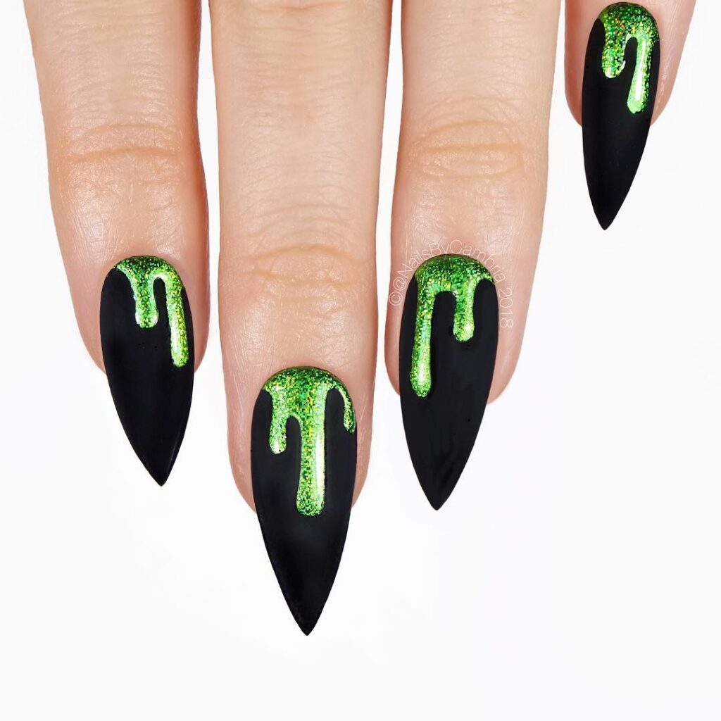 glitter lime slime nails
